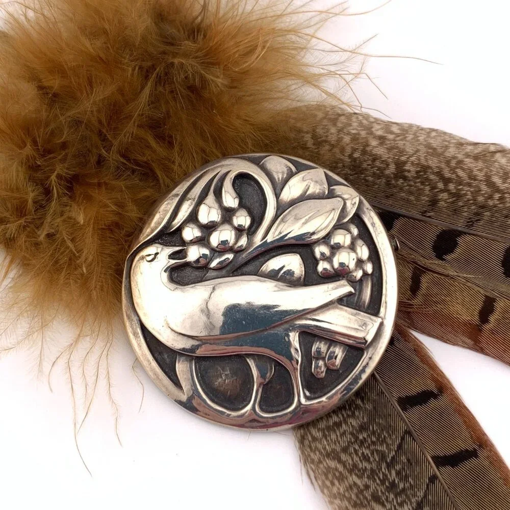 Georg Jensen Bird With Berries Sterling Silver #175 Brooch Denmark J904